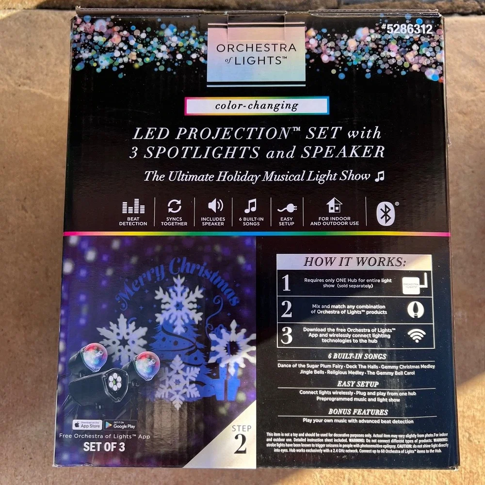Orchestra of Lights LED‎ Projection Set with 3 Spotlights and Speaker Brand New
